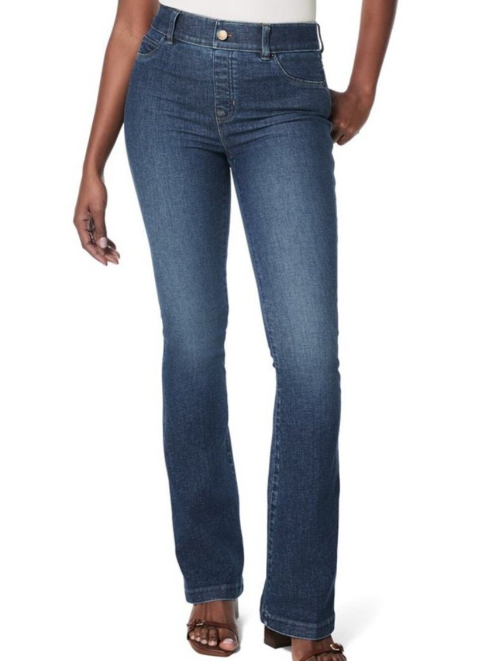 SPANX Shape Every Wear Flare Jeans High Rise Button Detail Dark Wash Denim M